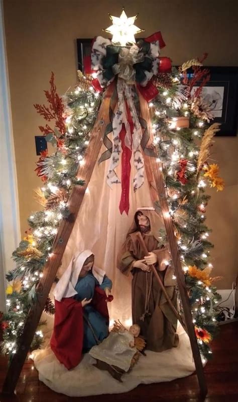 Image result for Nativity Set Ladder Tree