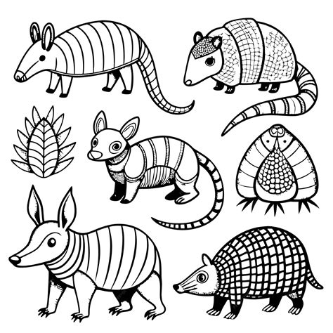 A set of six line drawings of armadillos in various poses | Premium AI ...