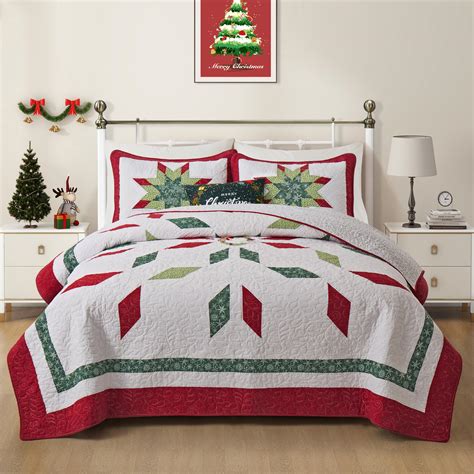 Amazon.com: NELIFDER Christmas Bedding Queen Size Quilt Set 100% Cotton ...