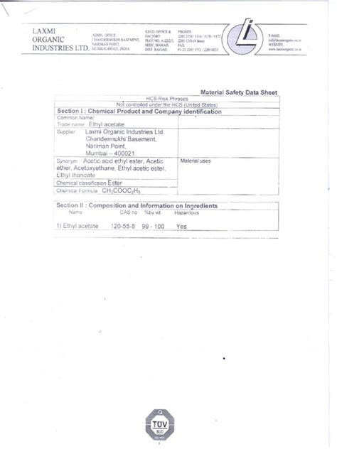 Ethyl Acetate. MSDS | PDF