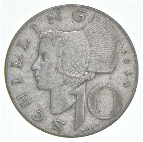 SILVER - Roughly the Size of a Quarter - 1958 Austria 10 Schilling ...