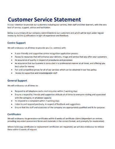 Image result for Customer Service Statement Examples