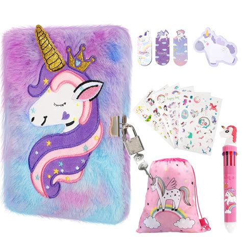 HOMICOZY Unicorn Diary for Girls with Lock and Keys,Tie-Dye Fuzzy ...