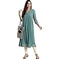Janasya Women's Green Poly Chiffon Self Design Flared Western Dress ...