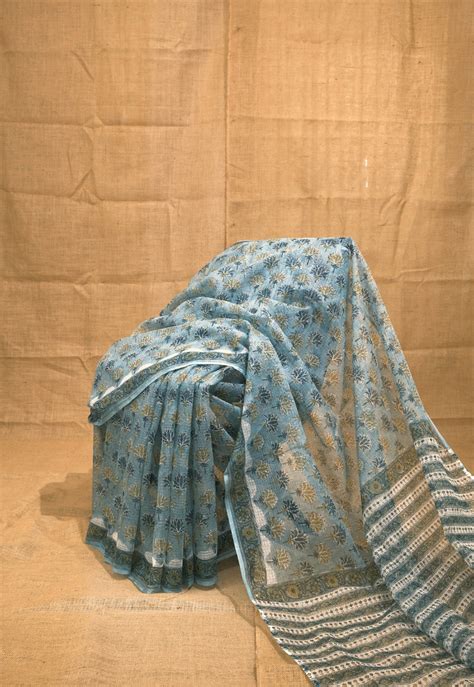 Green Butta Sanganeri Hand Block Print Kota Doria Saree – THE INDIAN ...