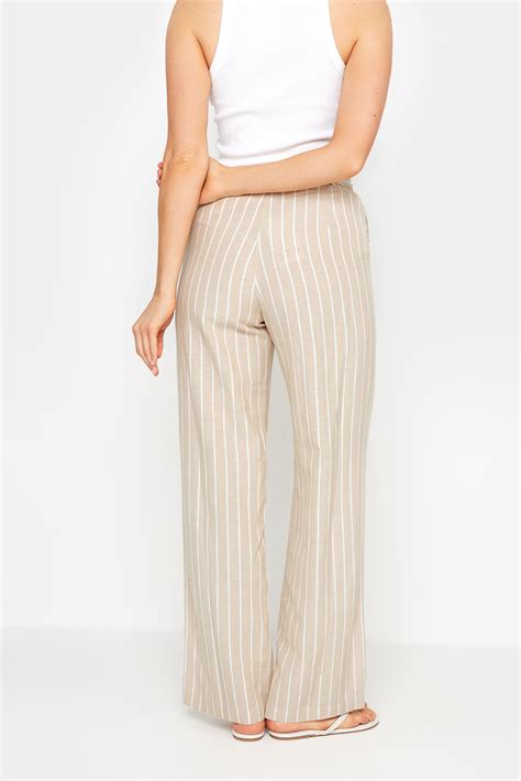 LTS Tall Women's Stone Brown Stripe Linen Wide Leg Trousers | Long Tall ...