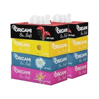 Origami 2 Ply Facial Tissue Box | Car Tissue - Pack of 8 (100 Pulls Per ...