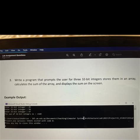 Write a program in Assembly language that prompts the user for three 32 ...