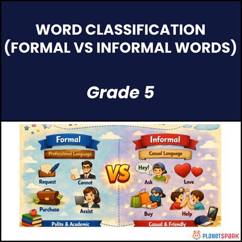 Class 5 Grammar Worksheet on Formal and Informal Words | PlanetSpark