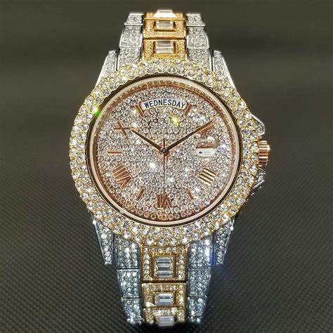 Iced Out Watch For Men Luxury Gold Full Diamond Mens Watches Hip Hop ...