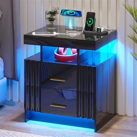 HNEBC LED Nightstand,White Nightstand with Charging India | Ubuy