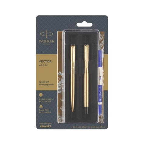 PARKER, Gift Set - VECTOR Gold Gold Trim Rollerball Pen + Ballpoint Pe ...