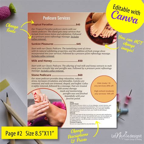 2-page Pedicure Menu Template Nail Salon Price List - Etsy