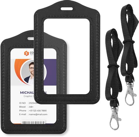 Amazon.com : 2 Sets Leather ID Badge Holder Double Sided Clear Badge ...