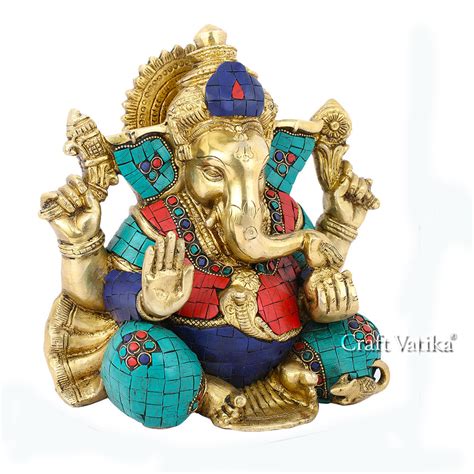 Buy Online Brass Ganesh Statue with Inlay Work on Body Decorative Idol ...