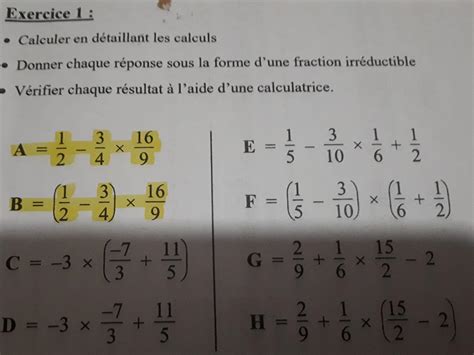 Exercice 1: . Calculer en détaillant les calculs • Donner chaque ...