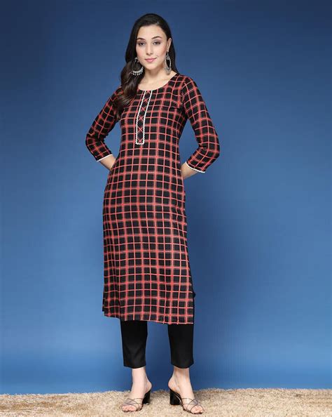 Women Checked Straight Kurta – AHMI