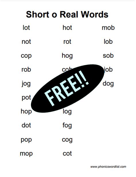 Short O CVC Words - Free Printable Lists | Phonics Word Generator