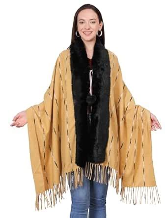 MANRA Women Woolen Fur Border Stole Sc 14 (C9-DANE-RP68__free size ...