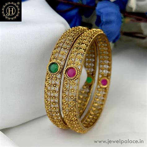Exclusive Gold Plated Kemp Stone Temple Bangles JH6303 – Jewel Palace