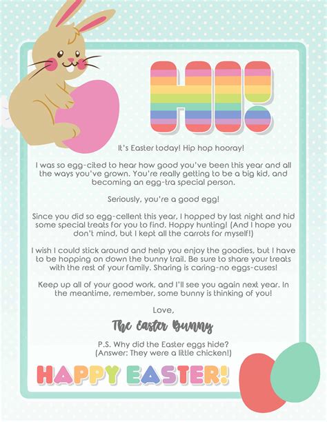 Easter Bunny Printable Letter - Printable Sight Words List