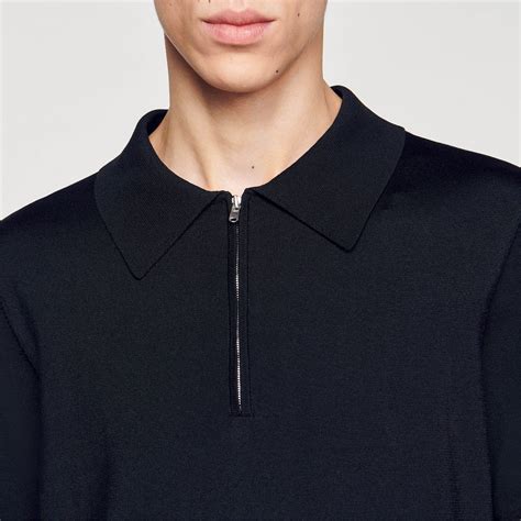Knitted polo shirt with zip collar black / gray for Men | Sandro Paris