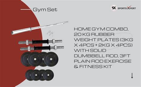 Buy SX Fitness Home Gym Set, Home Gym Combo, 20 Kg Rubber Weight Plates ...