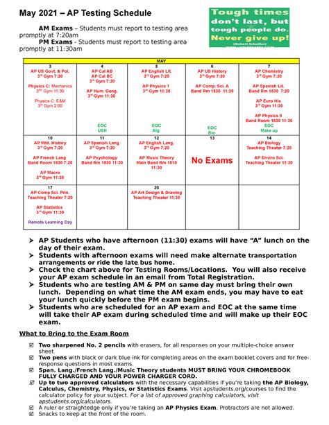 AP Student Info insert 2 - May 2021 – AP Testing Schedule AM Exams ...
