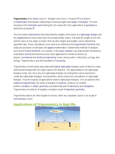 Trigonometry (From: Applications of Trigonometry in Real Life | PDF | Trigonometry | Dividend