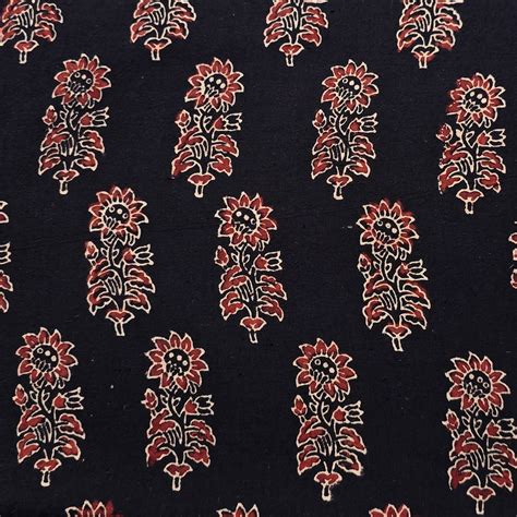 (PRE-CUT 2 METER) Pure Cotton Ajrak Vegetable Dyed Black With Rust Red ...