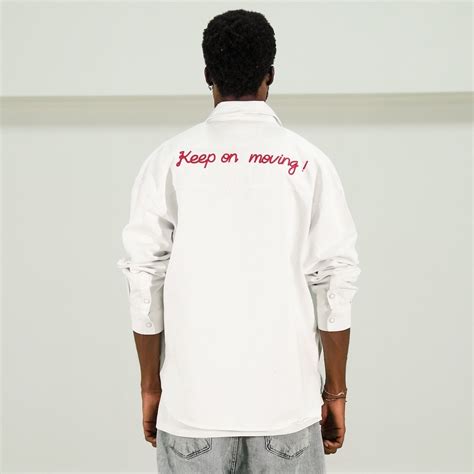 Men's Oversized White Denim Shirt with Back Writing