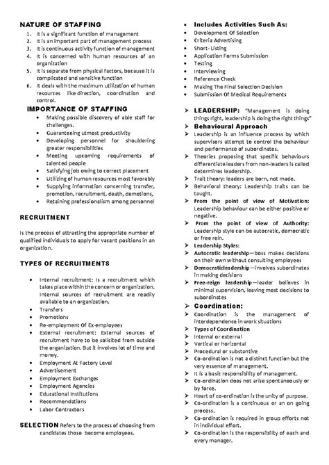 helps to manage time and enterpreneur ship - NATURE OF STAFFING It is a ...