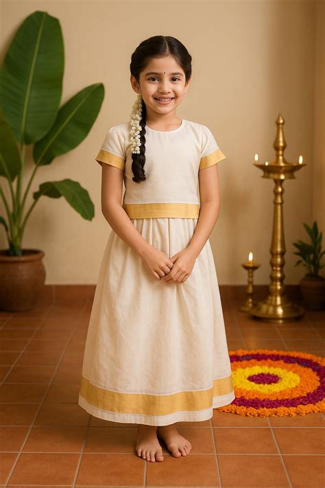 Elegant Kasavu Top & Skirt Set for Girls | Perfect Onam Attire – Wish Karo