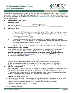 Fillable Online MERS Health Care Savings Participation Agreement Fax ...