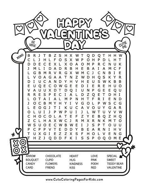 Free Printable Valentine's Day Word Search for Kids - Cute Coloring ...