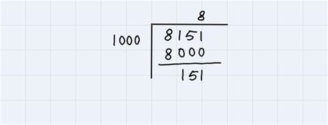 Find the quotient and remainder of the following: 8,151÷1,000 - Brainly.in