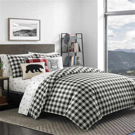 Eddie Bauer King Mountain Plaid Reversible Comforter Set Black: Machine ...