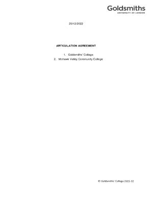 Fillable Online Articulation Agreement Between Goldmiths’ College and ...