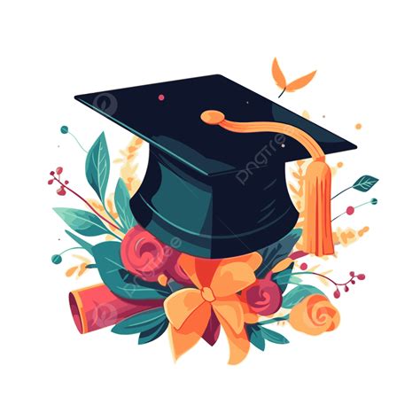 Cap Graduation Vector, Sticker Clipart Graduation Cap With Flowers And ...