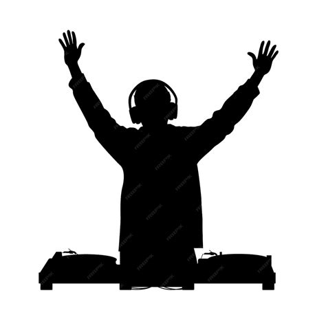 Silhueta de disc jockey homem DJ e decks de gravação vetor isolado em branco | Vetor Premium