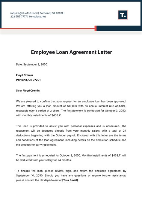 Free Employee Loan Agreement Letter Template to Edit Online