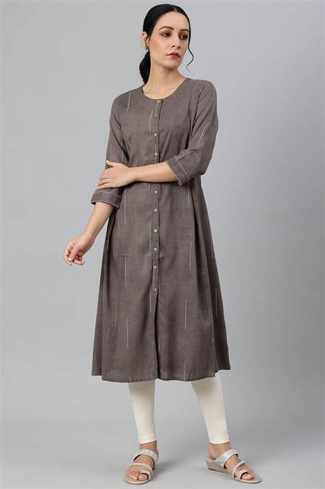 Buy Charcoal Grey Button Down Pleated kurta Online for Woman | WforWoman