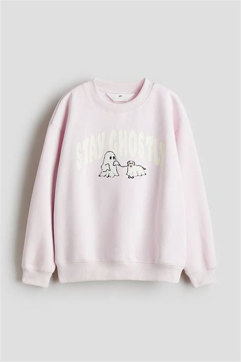 Motif-detail sweatshirt - Powder pink/Stay Ghostly - Kids | H&M IN