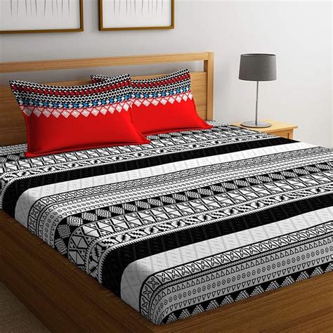 Portico Sparkle Printed Cotton Double Bedsheet Set (Black, 224 x 254 cm ...