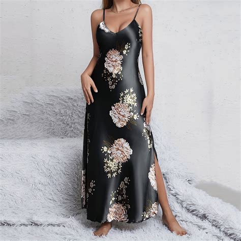 Voncos Silk Nightgowns for Women Floral Satin Spaghetti Strap Nightgown ...