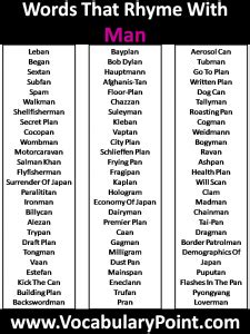Words That Rhyme with Men - Vocabulary Point