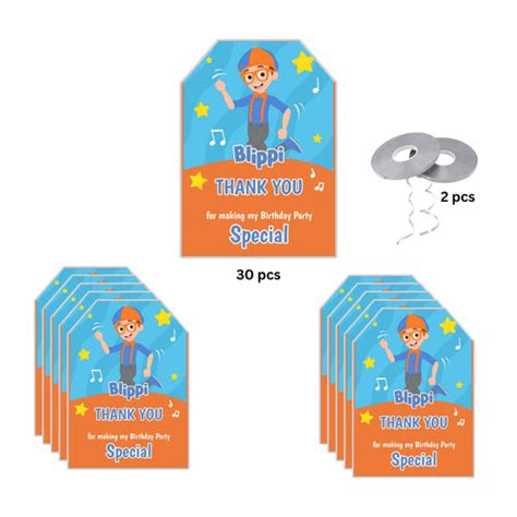 Blippi Theme Thank You Cards & Return Gift Tags - 30Pcs, 2x3.5, 250 GS ...