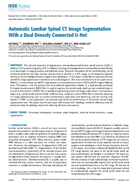 2020 Automatic Lumbar Spinal CT Image Segmentation With a Dual Densely ...