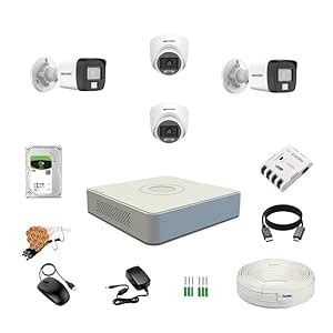 HIKVISION Full HD 4 Channel DVR, 2 MP 2 Dome & 2 Bullet Cameras [Color ...