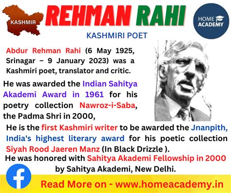 Abdur Rehman Rahi Kashmiri Poet is no more (6 May 1925, Srinagar – 9 ...